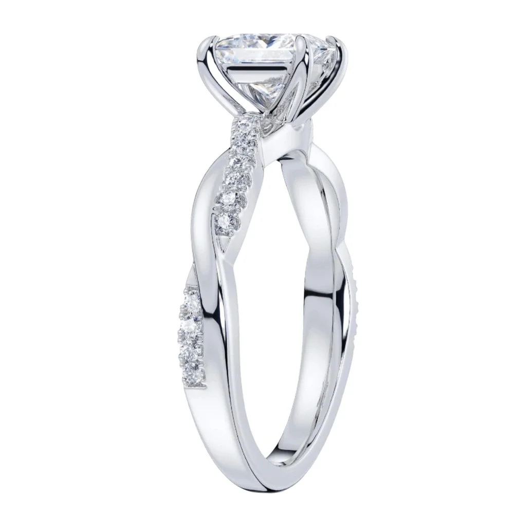 NEW Genuine Moissanite Princess Cut Twisted Band Engagement Ring Silver Size 7